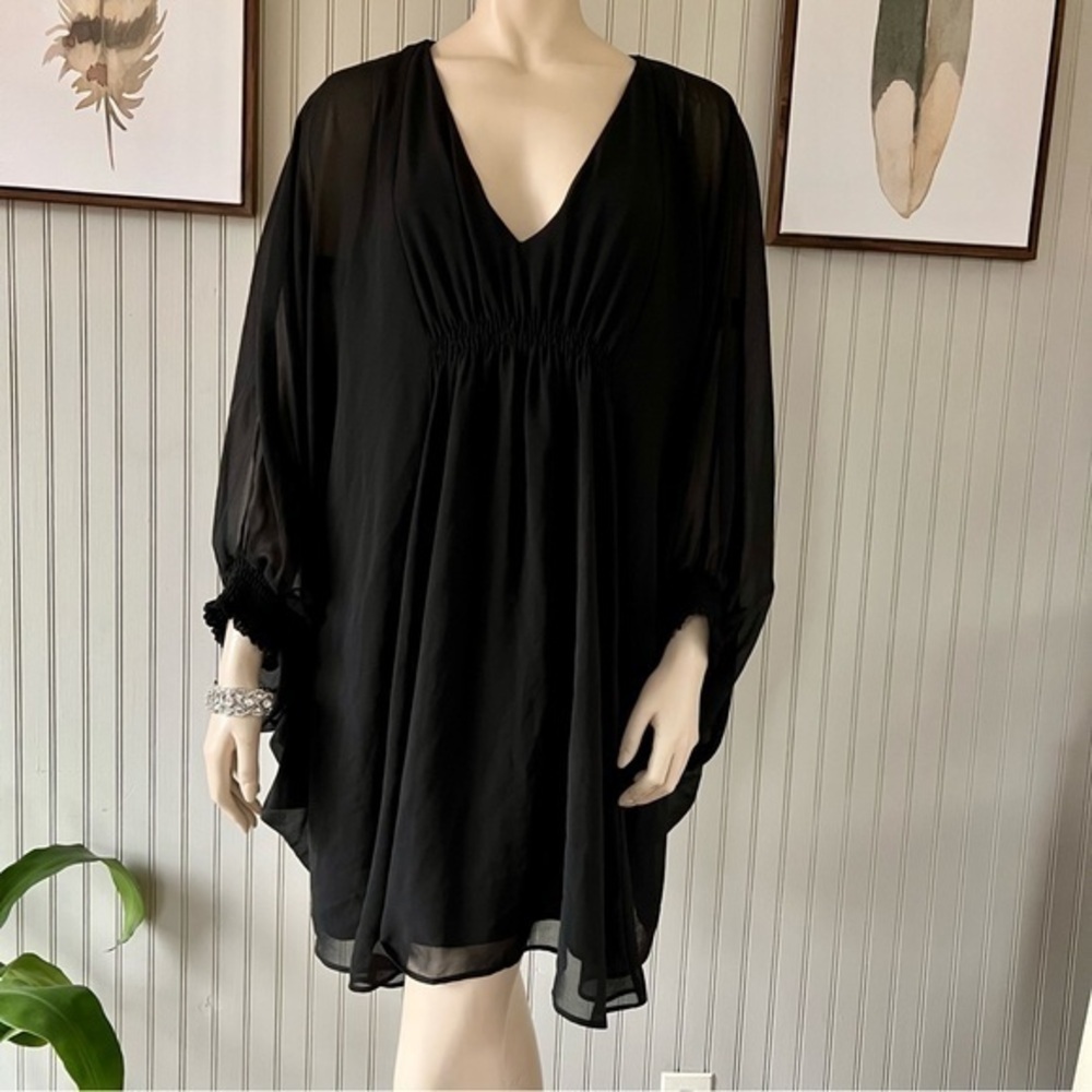 ZARA Babydoll Black Sheer Batwing Mini Dress